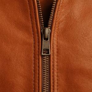 Veste en cuir véritable marron pour homme, col rabattu, fermeture éclair, veste décontractée - Product Image 5