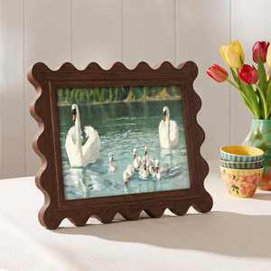 Vintage Wavy Scalloped Walnut Photo <b>Frame</b> Set Farmhouse <b>Gallery</b> Wall & Tabletop Display Minimalist Cottagecore Home Decor - Product Image 4