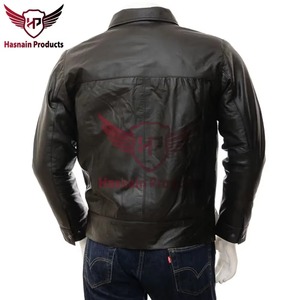 <b>Mens</b> Real Black Leather <b>Jacket</b> Slim Fit Casual Cowhide Classic Coat Shirt Collar Custom Classic Fashion Outerwear Winter New - Product Image 5