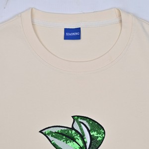 Wholesale Premium Quality Custom <b>Sequin</b> Embroidery Casual Womens <b>T</b>-<b>shirt</b> O Neck Cotton Short Sleeve Tee 220g - Product Image 2