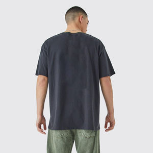 T-shirts formels pour hommes en coton peigné épais 100 %, séchage rapide, couleur gris uni, coupe ample, épaules tombantes, col rond, personnalisables - Product Image 4