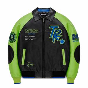 Blouson Bomber en Cuir PU Noir et Vert Néon pour Homme Triveers avec Patch Logo TR Brodé, Col Montant, Vêtement d'Hiver Fabriqué au Pakistan - Product Image 6