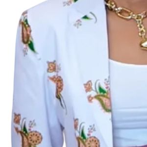 Blazer Blanco con Estampado Paisley para Mujer, Chaqueta de Moda con Botones, Estilo Casual Elegante, Ropa de Oficina - Product Image 2