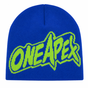 Bonnet en tricot bleu vert lime avec motif, casquette d'hiver unisexe, streetwear, accessoire de mode, vente en gros personnalisée, usine OEM - Product Image 5