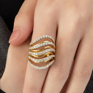 KOK OEM Design 18k Solid Yellow Gold Natural Diamond High Quality Luxury Expensive Classic Cocktail Party Wedding Rings - Product Image 3