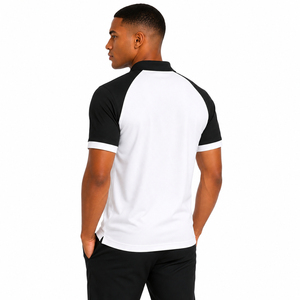 Polo pour homme à blocs de couleur, manches courtes, fermeture éclair, style sportif, tissu tricoté à séchage rapide, blanc et noir - Product Image 4