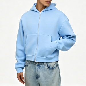 Sudadera con Capucha Extra Grande para Hombre, Color Azul Claro, Informal, de Forro Polar, Color Sólido, con Bolsillos, Manga Larga, Invierno, Ecológica - Product Image 1