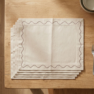 Custom Classic Washable Reuse Embroidery Geometric <b>Placemats</b> Napkins Sets 100% Natural Linen Mats for Home Wedding Events - Product Image 2