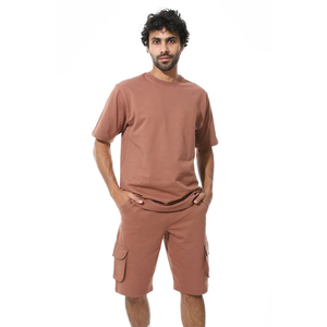Ensemble T-shirt et short pour homme personnalisé, 100% coton biologique, col rond surdimensionné, qualité supérieure, ensemble deux pièces pour homme - Product Image 1