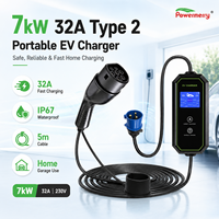 Chargeur EV portable 7kW 32A Mode 2 230Vac IP67 avec protection contre les fuites RCD, écran LCD et courant réglable pour la recharge à domicile