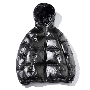 Custom Metallic <b>Hooded</b> Puff Bubble Jacket Full Zip Down Windbreaker Quilted Padded <b>Coat</b> Bomber Streetwear Puffer Jacket <b>Men</b> - Product Image 2