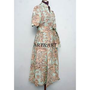 Vestido Midi de Algodón con Estampado Floral Indio, Estilo Bohemio, Estampado a Mano, Mangas Cortas, Corte en A, Informal, para Mujer - Product Image 5