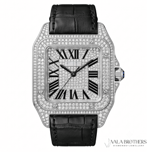 Montre Cartier Santos Dumont Antique Fashion avec Diamants et Cristaux, Boîtier Carré en Acier Inoxydable, Chiffres Romains, Bracelet Noir, Unisexe - Product Image 2