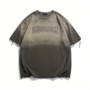 เสื้อยืดผู้ชายผ้าฝ้ายฟอกสีสไตล์สตรีทแวร์ทรงโอเวอร์ไซส์สไตล์วินเทจลำลองแฟชั่นยอดนิยมในตลาดสหรัฐอเมริกา - Product Image 1