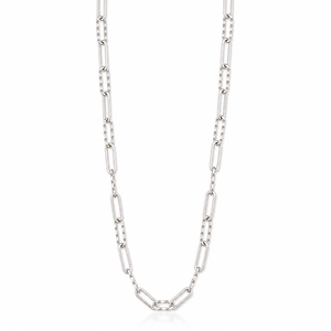 Collier chaîne à maillons trombone en argent sterling 925 pour hommes, style moderne et minimaliste, unisexe, pour usage quotidien, cadeau de fête, finition polie haute brillance - Product Image 1