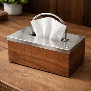 Premium Golden Tissue <b>Box</b> Cover Leather Texture Rectangular Tissue Paper Holder with Lid - Product Image 4
