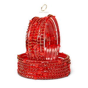 Exquisitos Brazaletes de Vidrio Kashmiri Tradicionales con Piedras de Flor Roja Esmeralda en Forma de Gota, Joyería Kashmiri al por Mayor, Brazalete de Vidrio para Mujer - Product Image 3