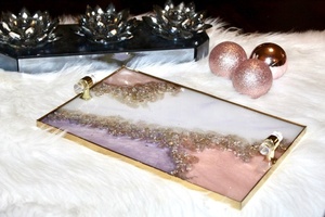 Handmade Rose Gold <b>Glitter</b> Resin Tray with Coasters - Product Image 4