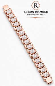 Bracelet à maillons rectangulaires en or rose avec détails micro-pavés en diamant, fermoir sécurisé, bijoux fins modernes pour un usage quotidien - Product Image 2