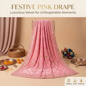 Tissu traditionnel en velours rose brodé non coupé pour robes féminines, matériaux indiens et pakistanais pour Salwar Kameez, Nouvel An, Thanksgiving - Product Image 2