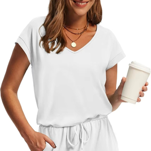 Conjunto de Ropa Femenina de 2 Piezas, Camiseta con Pantalón Corto, Tela Cómoda y Transpirable, Uso Diario, Informal para Interiores y Exteriores - Product Image 1