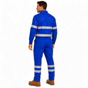 Men's Blue Reflective Workwear Set Full Sleeve <b>Shirt</b> Cargo Pants with Safety Stripes Regular Fit Hi Visibility Uniform - Product Image 6