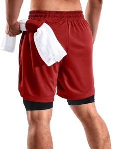 Solid Color Mesh Two <b>Layers</b> Polyester Stretchable Elastic Waistband Sports Running Gym Workout Shorts Breathable Wholesale OEM - Product Image 5