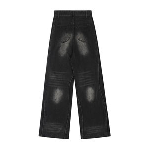 Vaqueros Baggy Rectos Personalizados de Estilo Urbano para Hombre, Vaqueros de Mezclilla de Algodón Oscuro Desgastado, Pantalones Vaqueros Vintage de Moda para Hombre - Product Image 4
