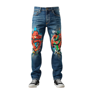 CAUSTIC INTERNATIONAL Jean décontracté pour homme en toile unie, délavé, à braguette boutonnée, taille mi-haute, en tissu de coton épais, service OEM - Product Image 1