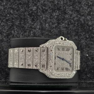 Reloj Mecánico de Lujo con Moissanita, Analógico Cuadrado de 16mm, Correa con Incrustaciones, Bisel de Acero Inoxidable para Hombre, Estilo Rapper VVS - Product Image 4