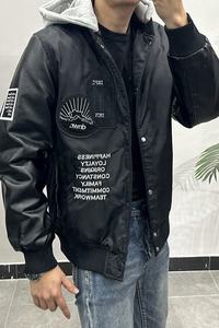 Blouson bomber noir unisexe tendance 2024 avec capuche amovible, style streetwear personnalisé, service OEM disponible - Product Image 6