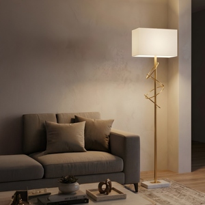Gold Spiral Floor Lamp Modern Majestic Standing <b>Light</b> Luxury Helical Design Rectangular Fabric Shade Elegant Marble Base - Product Image 3