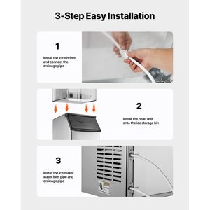 Attrezzatura di Refrigerazione per Cucine Commerciali, Macchina per il Ghiaccio in Acciaio Inox con Contenitore di Stoccaggio, Capacità 300 LBS, Caratteristiche Antiscivolo Regolabili - Product Image 6