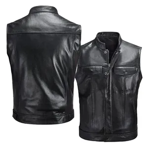 Premium Fashion Custom Genuine <b>Leather</b> Sleeveless Motorcycle Style Vest <b>Waistcoat</b> Reversible Zipper Closure <b>Men's</b> <b>Leather</b> Vest - Product Image 1
