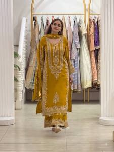 <b>Women</b> Traditional Faux Georgette Floor-Length Embroidered <b>Kurta</b> Set With Dupatta Regular Fit All Seasons India Pakistan Style - Product Image 3