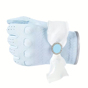 <b>Light</b> Blue PU Leather Golf Gloves With White And Heart Embossing For Women Breathable Design - Product Image 4