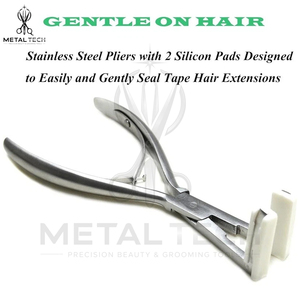 Pince à presser ergonomique pour extensions de cheveux, cadre métallique argenté brossé, mâchoires plates en silicone, outils de scellage pour salon - Product Image 2