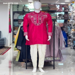 Nueva colección de kurta corta de manga larga con yoke y trabajo de espejo en seda pura y pantalón de algodón, proveedor de la India. - Product Image 1
