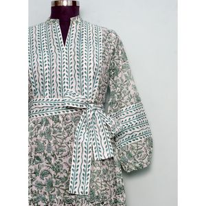 Nouvelle Robe Décontractée Femme Grande Taille à Manches Bouffantes Imprimée au Bloc, Col en V, Coupe Trapèze, Boutonnée, Longueur Cheville, Taille Naturelle - Product Image 4