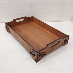Plateau de service en bois de style artisanal, découpé au laser, motif géométrique, plateau décoratif pour le thé et le café - Product Image 2