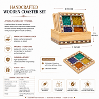 Ensemble de dessous-de-verre en bois artisanal avec pierres précieuses |   Sous-verres décoratifs indiens faits à la main