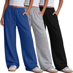 Pantalon de survêtement ample pour femme avec logo personnalisé, en molleton 100% coton épais, décontracté, coupe large, taille haute, style jogger - Product Image 5