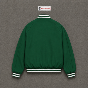 Veste universitaire décontractée verte en laine oversize, style streetwear, veste de mode universitaire, vêtement d'extérieur premium avec fermeture éclair sur le devant - Product Image 6