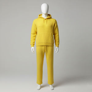 Conjunto de Ropa de Casa Personalizada para Hombre de Mohair: Sudadera Suave y Afelpada con Capucha y Pantalones de Chándal Tejidos Acampanados - Product Image 5