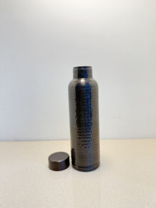 Premium Midnight Black Hammered Pure Copper Water Bottle 1000ml Handcrafted Dimpled Ayurvedic Flask Gym Sports Metal <b>Drinkware</b> - Product Image 6