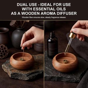 Porte-encens en bois naturel avec 4 trous, brûleur d'encens en bois de 2,36 pouces pour bâtonnets, attrape-cendres fait main pour la méditation et le yoga à domicile - Product Image 3