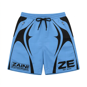 Shorts décontractés en polyester premium 120 GSM, bleu ciel, noir, avec empiècements contrastants - Product Image 1