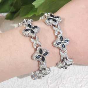 Luxury Black Flower Moissanite Iced 925 Sterling <b>Silver</b> Micro Pave Setting Clover Link Hip Hop <b>Bracelet</b> Women Fine - Product Image 2