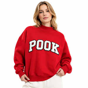 Sweat-shirt rouge personnalisé pour femme, col montant oversize, en molleton brodé chenille, coupe ample, OEM ODM, avec lettres grecques - Product Image 1