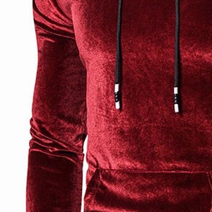 Men's Red Velvet Hooded <b>Sweatshirt</b> Regular Fit Casual Pullover Cartoon Embroidered Knitted Hoodie Winter Wear 100% Cotton - Product Image 2